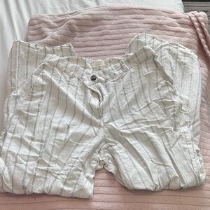 H&M Striped White Linen-Blend Pants